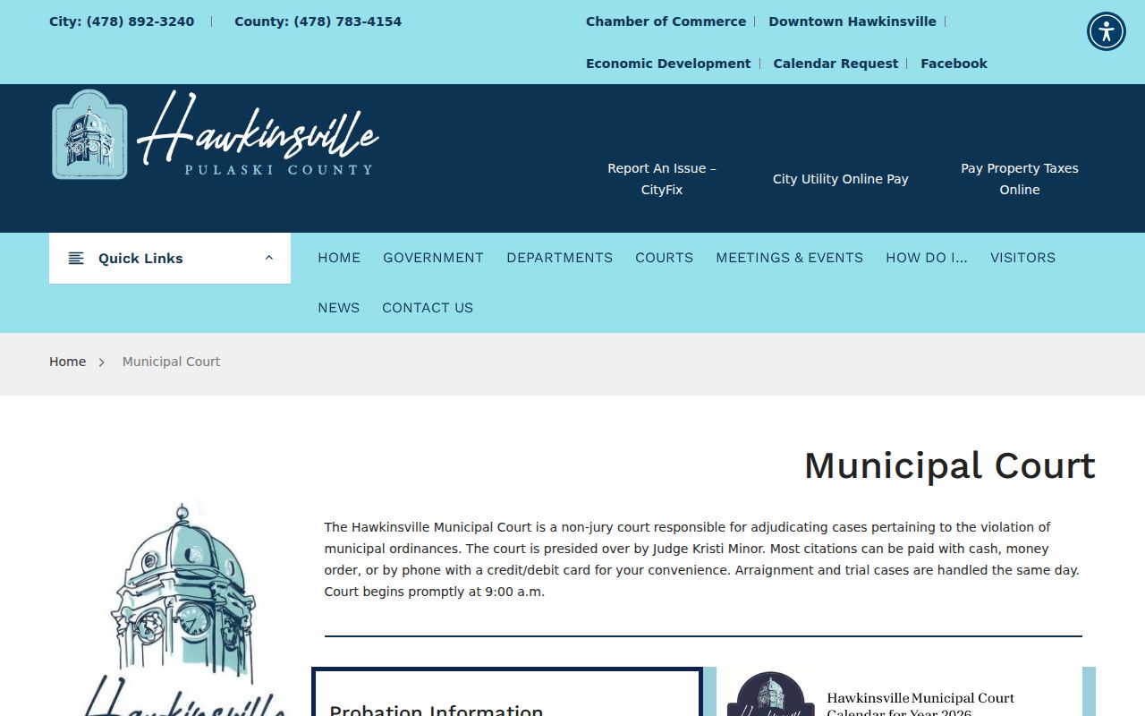 Hawkinsville Municipal Court payment and court rules