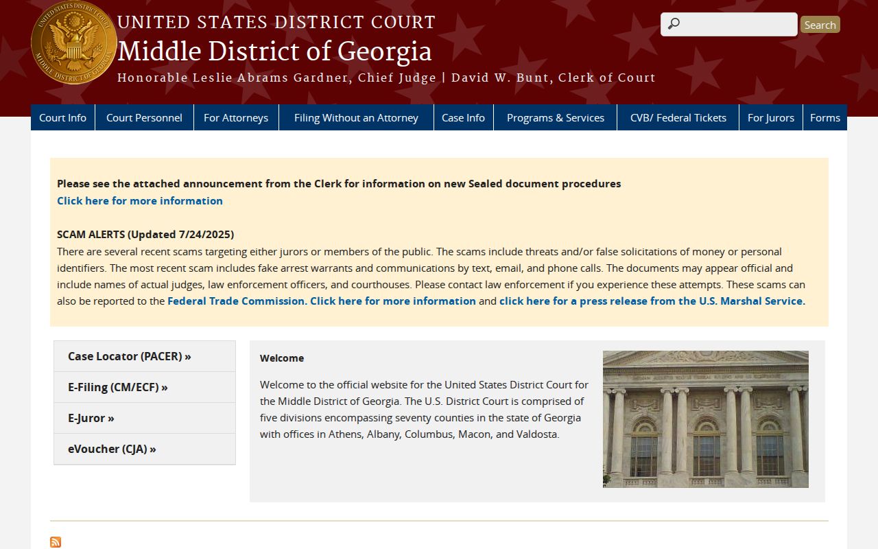 Middle District of Georgia federal court page for Pulaski County federal cases