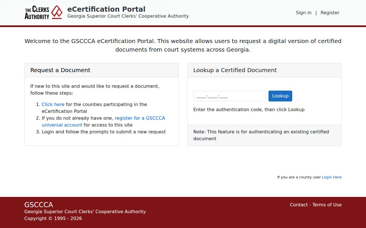 Georgia clerk eCertification portal