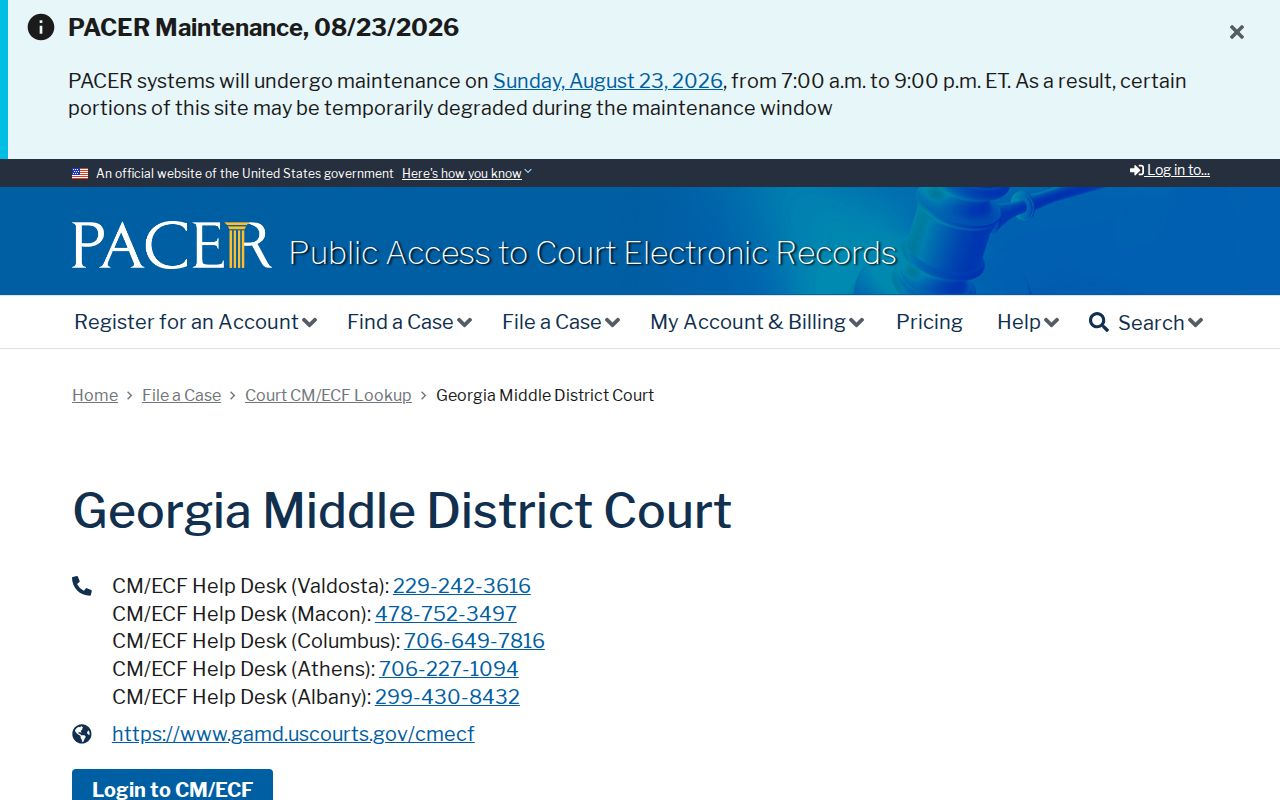 PACER Middle District of Georgia lookup