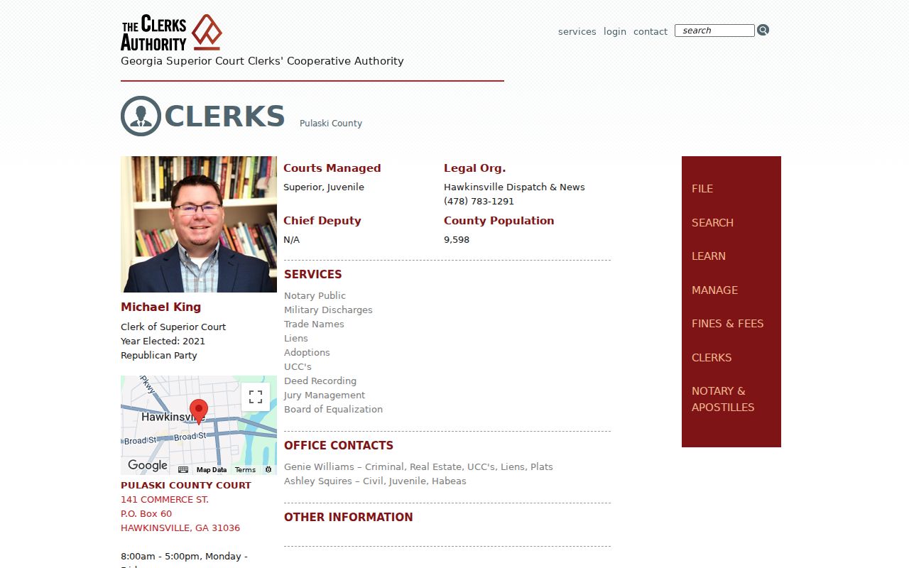 Pulaski County court docket GSCCCA clerk profile