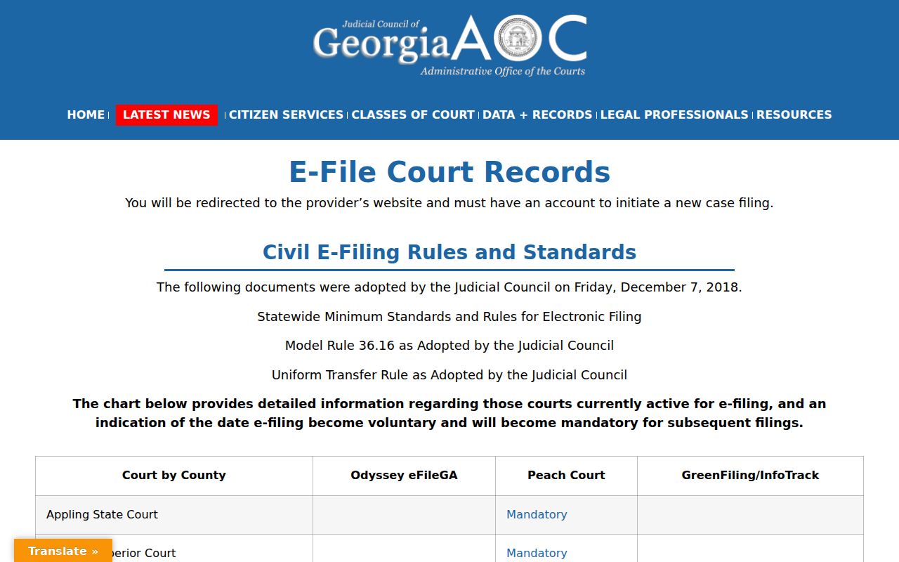 Pulaski County court docket Georgia e-file chart
