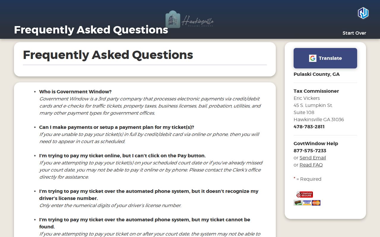 Pulaski Government Window traffic payment and posting FAQ