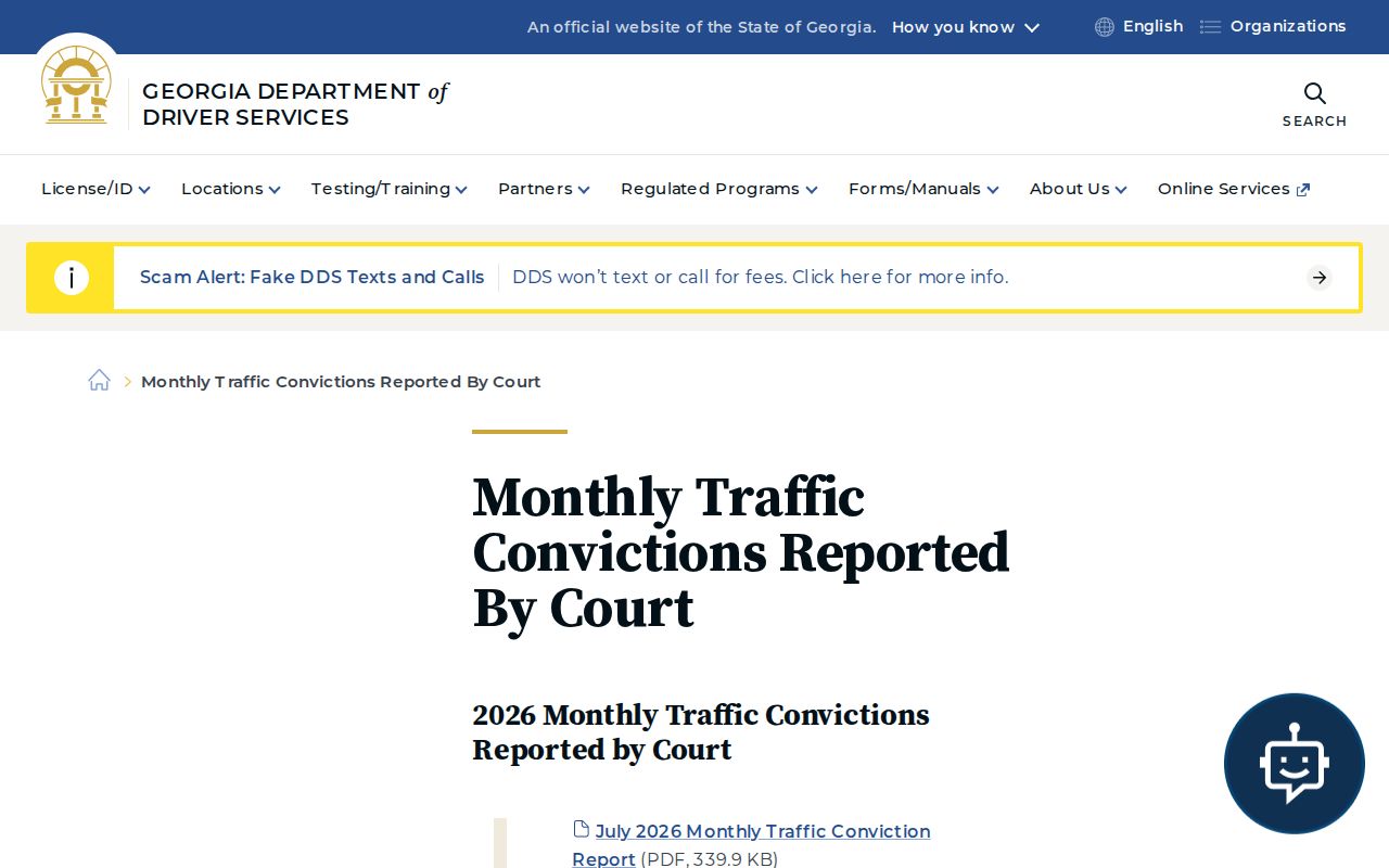 Georgia DDS traffic conviction reports including Pulaski Probate data